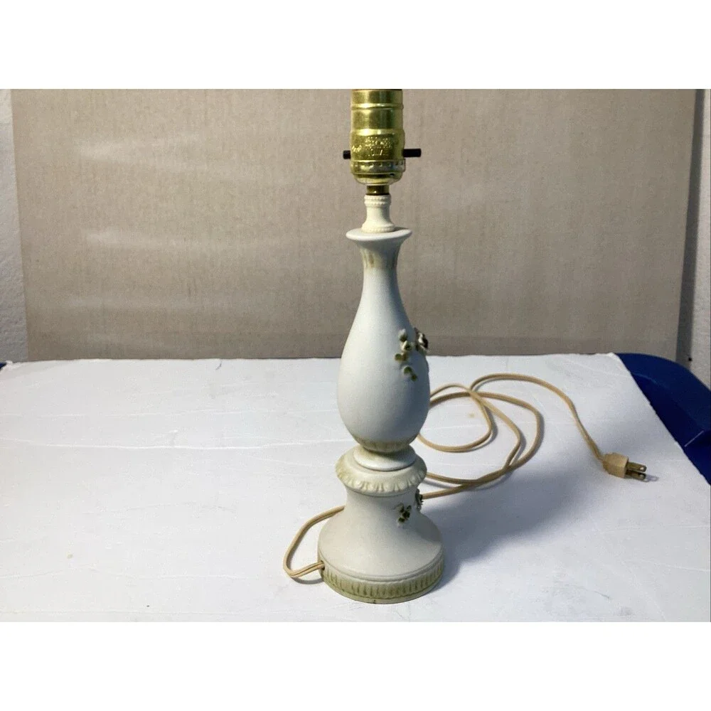 vintage Japanese porcelain lamp applied three dimensional flowers 13.5”
